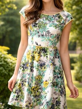 Vintage London Style Womens Green Floral Mini Dress Size 12 Twee 50s 60s Retro